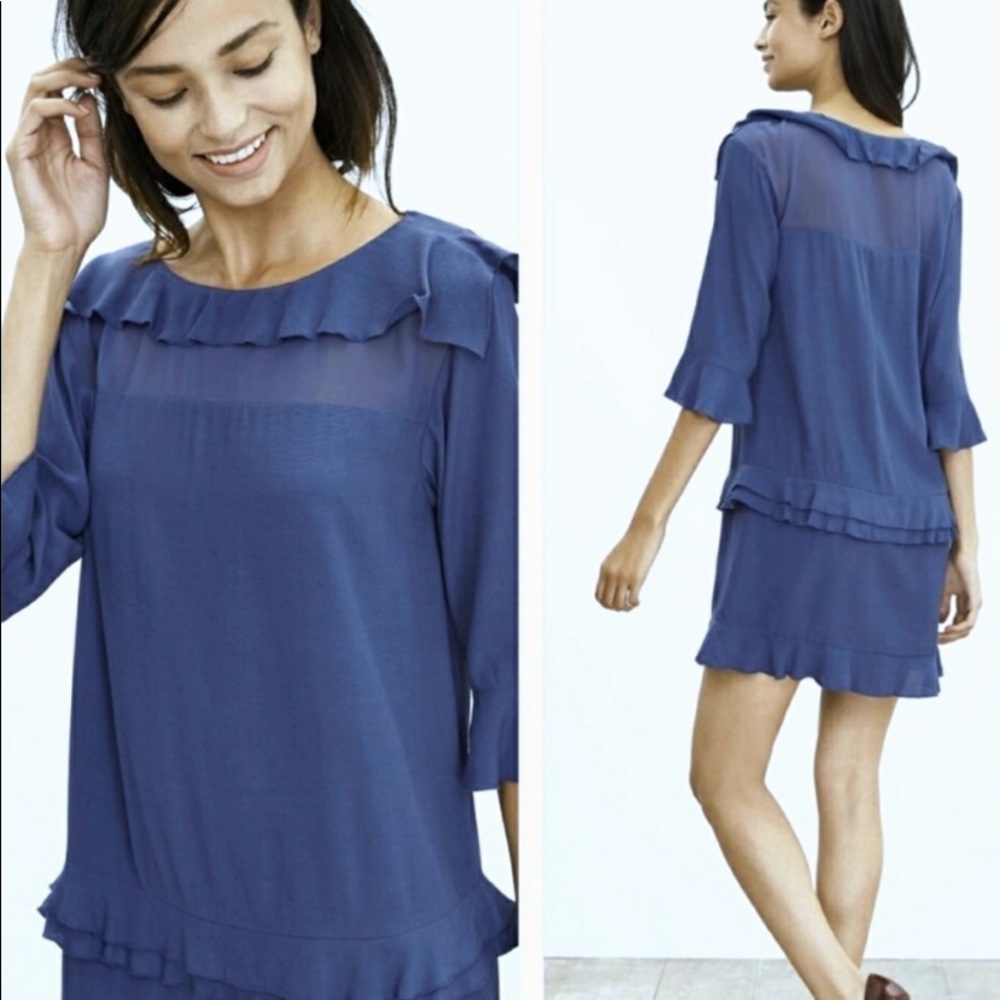Banana Republic Ruffle Sheath
Dress Sheer Neckline Bell Sleeves